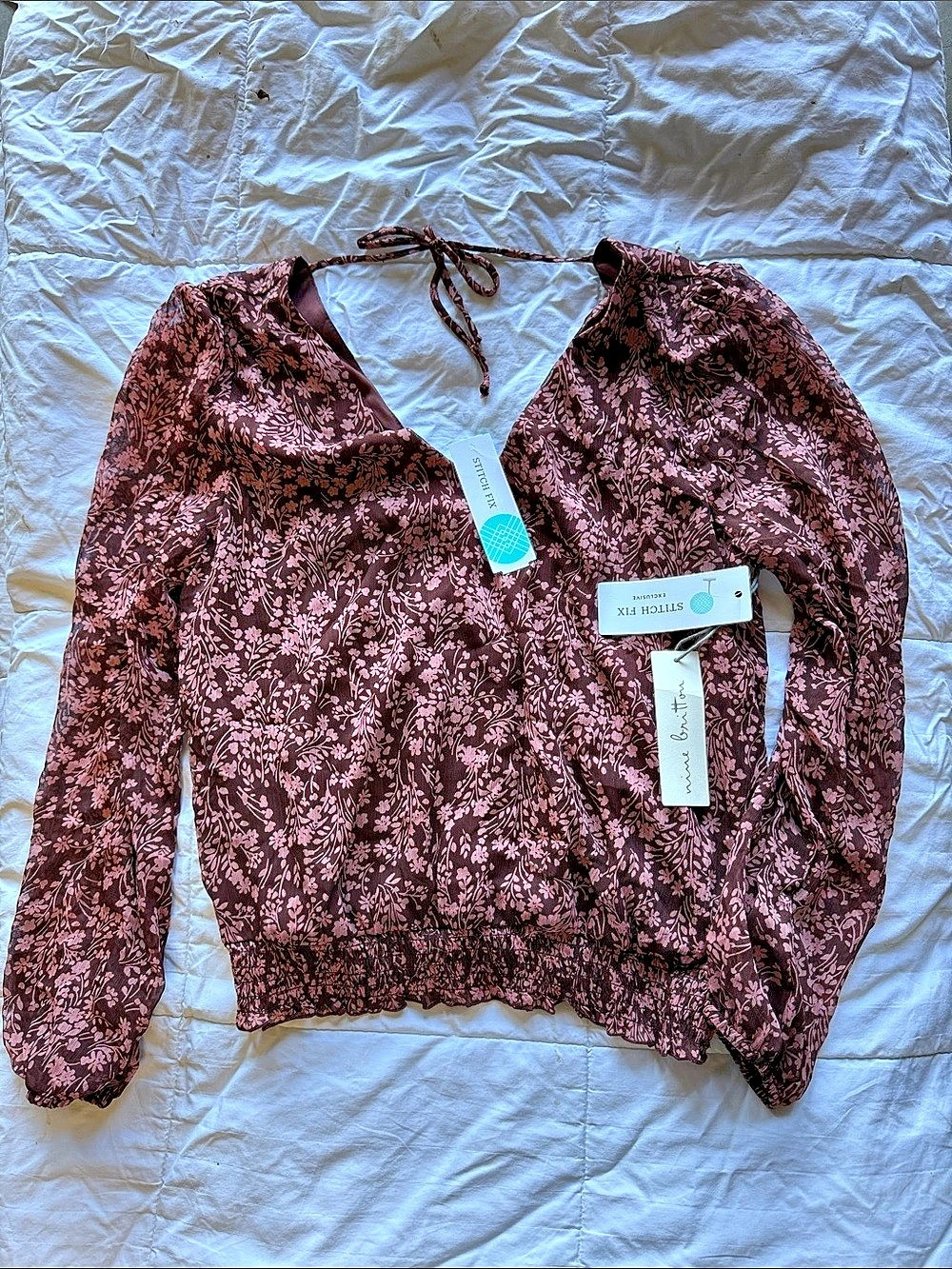Free People Floral Long Sleeve Blouse in Purple & Pink NWT